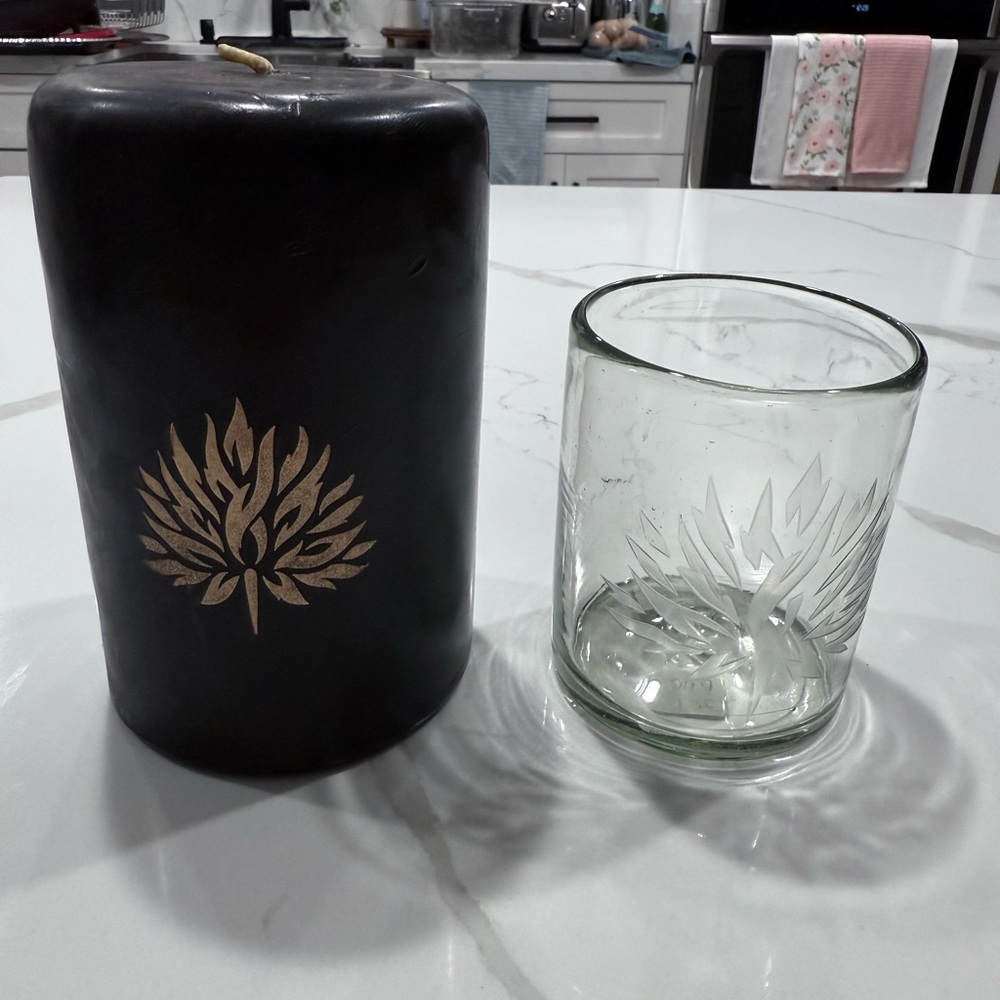 Fosforo Mezcal Set Of Two Pcs Candle & Glass Cup Collectible Vintage